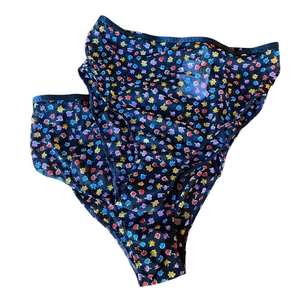 Free People Sz XS Onyx Floral 2pc Mesh Semi Sheer Panties